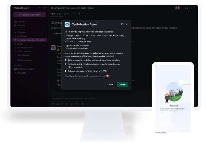 Optimisation Agent automatically adjusting targeting, pacing, and bidding for maximum campaign performance